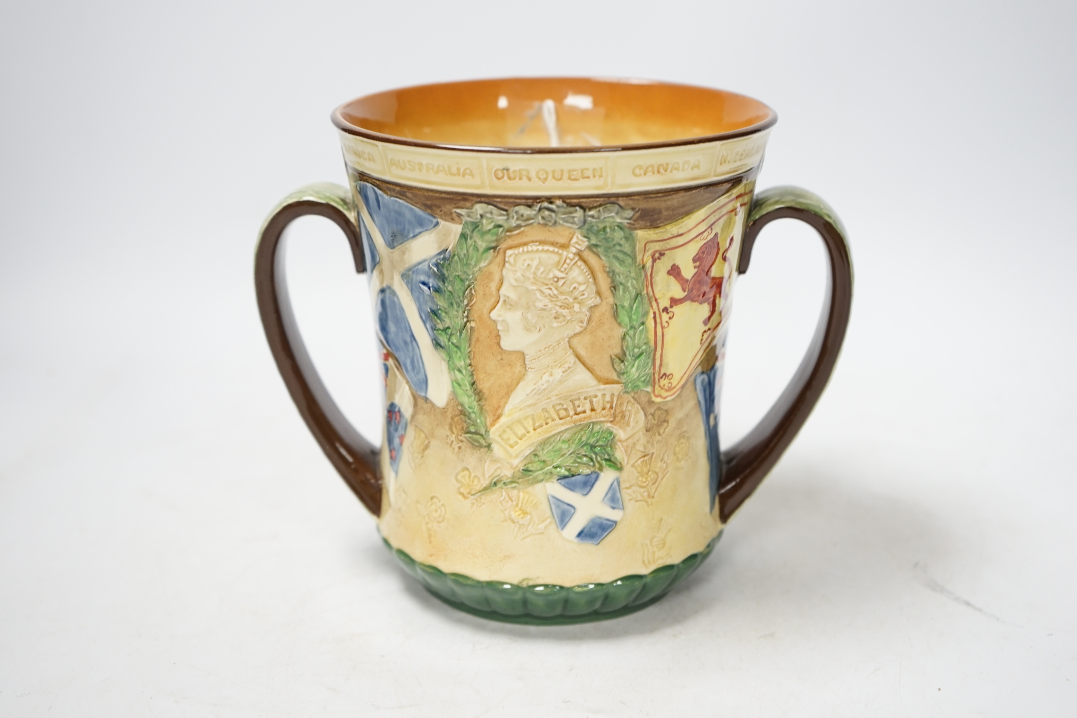 A Doulton 1937 commemorative cup, coronation of George VI & Elizabeth, limited edition 732/2000, 16cm high. Condition - good